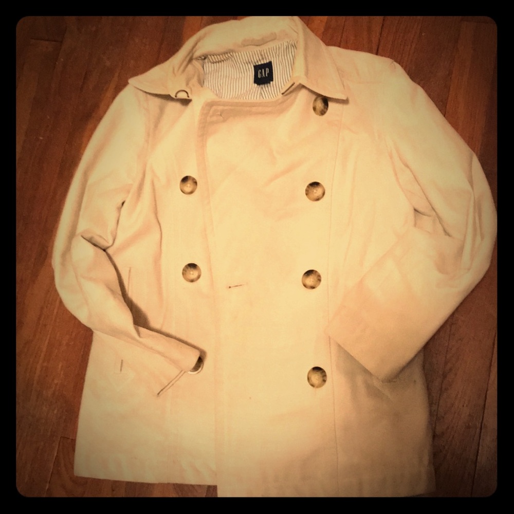 GAP Wool Pea Coat Ivory with striped lining